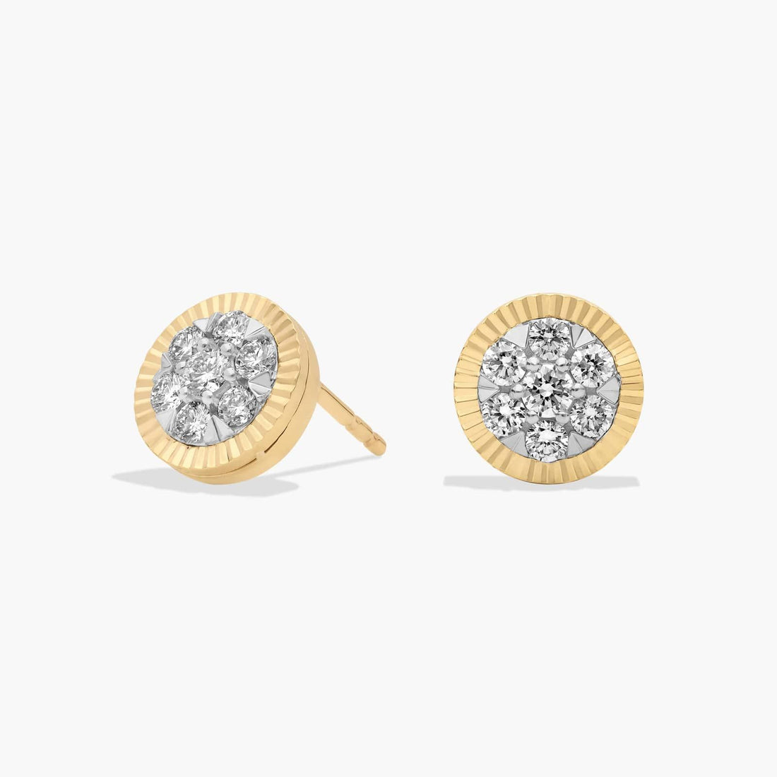 Round Cut Moissanite Fluted Composite Halo Earrings - hero