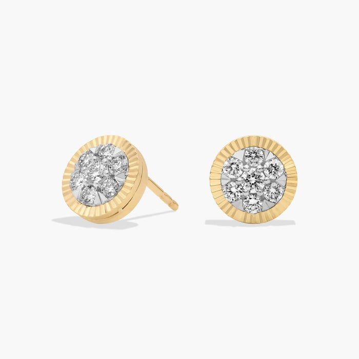 Round Cut Moissanite Fluted Composite Halo Earrings - hero