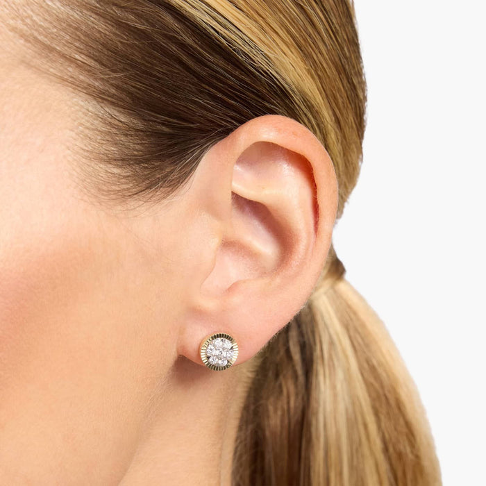 Round Cut Moissanite Fluted Composite Halo Earrings - view 2