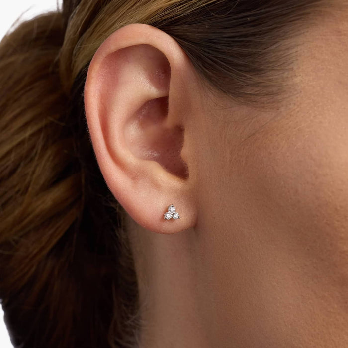 Round Cut Moissanite Trio Trinity Three Stone Earrings - view 2