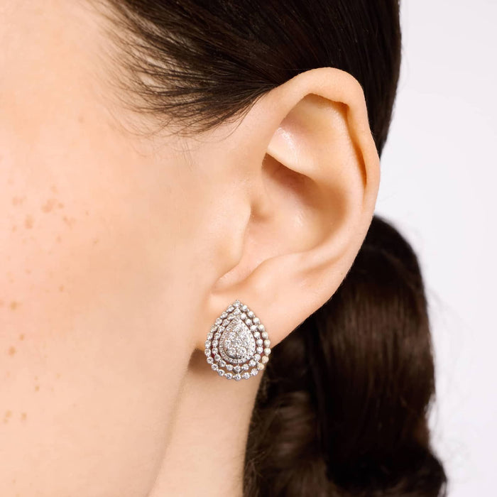 Pear Cut Moissanite Double Halo Earrings - view 2