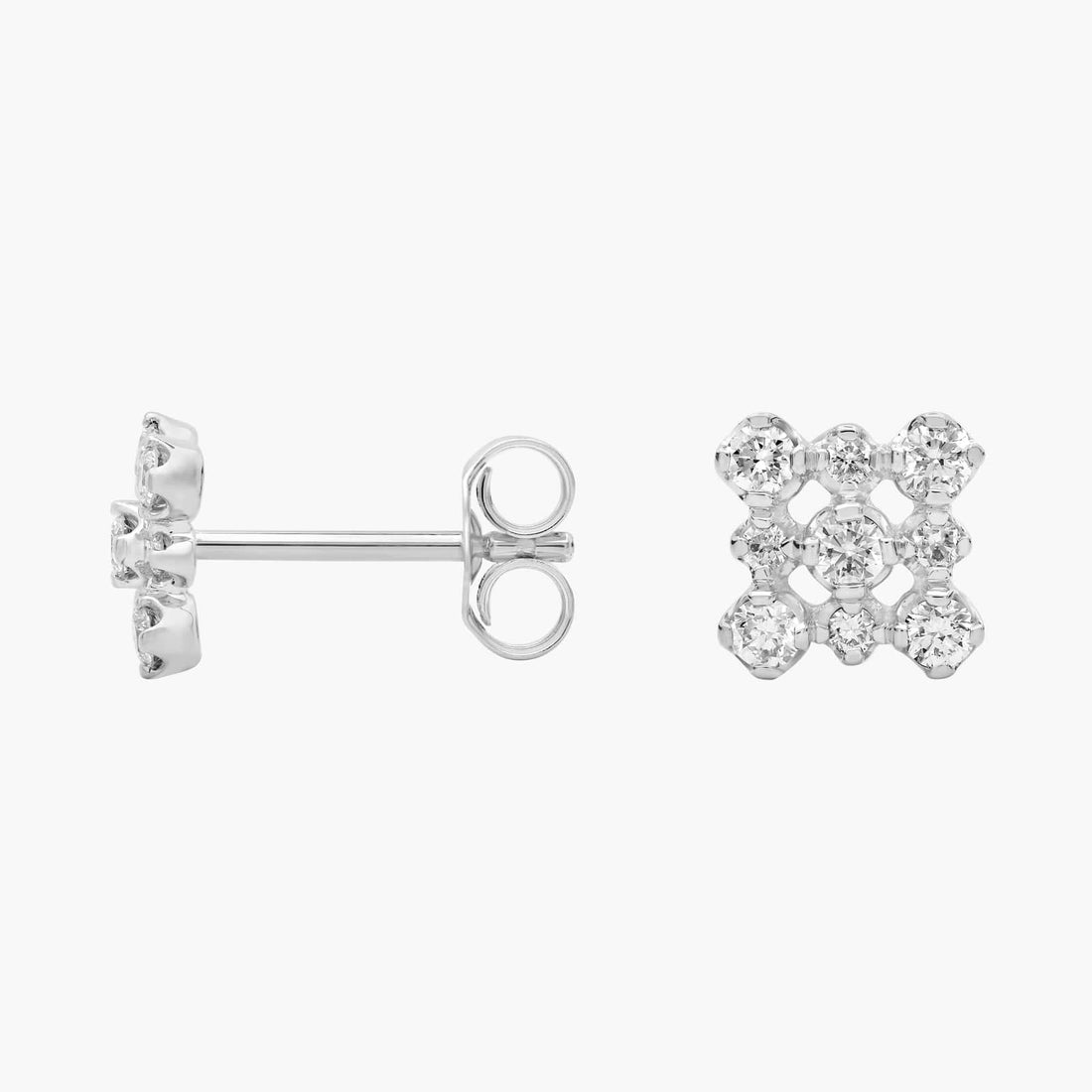 Round Cut Moissanite Square Grid Geometric Earrings - hero
