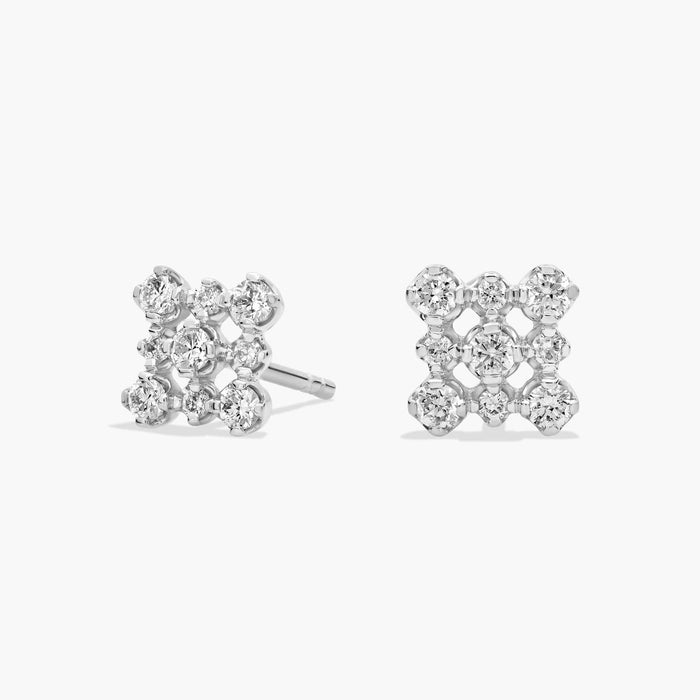 Round Cut Moissanite Square Grid Geometric Earrings - view 2