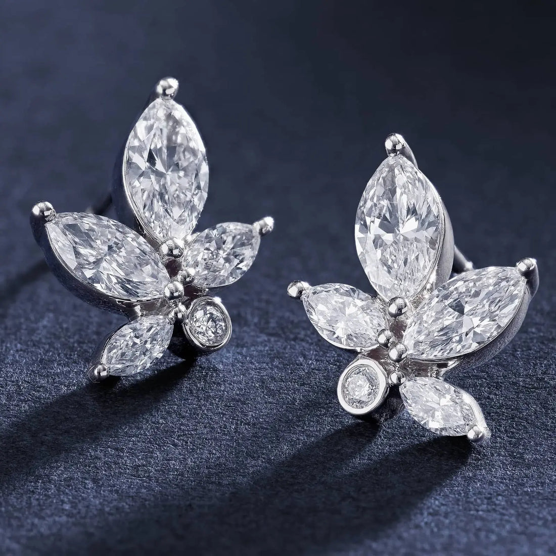Marquise Cut Moissanite Floral Stud Earrings – Dainty Flower Cluster Earrings for Women | Diamond Alternative Marquise Earrings | Anniversary Gift | Mapple Gems