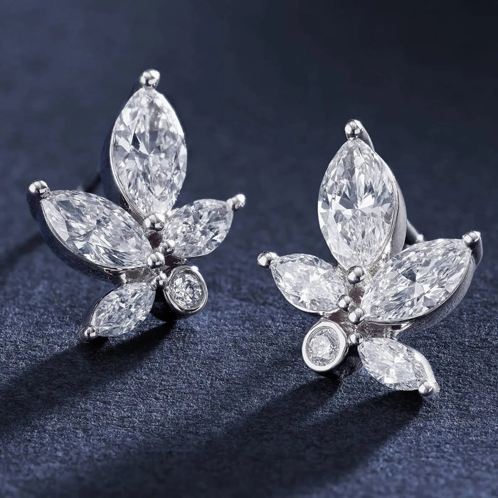 Marquise Cut Moissanite Floral Stud Earrings – Dainty Flower Cluster Earrings for Women | Diamond Alternative Marquise Earrings | Anniversary Gift | Mapple Gems