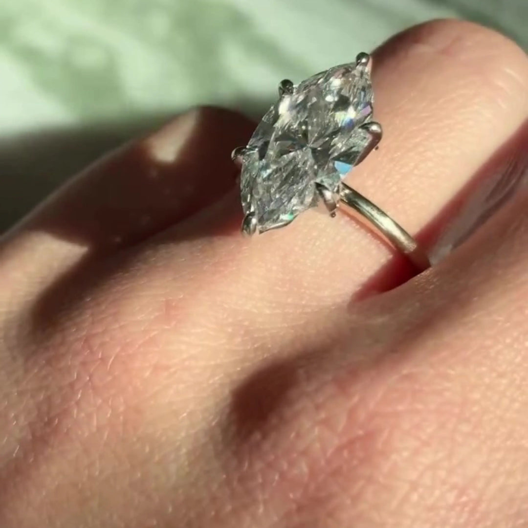 Marquise Moissanite Solitaire Ring – 14K Gold Engagement & Promise Ring