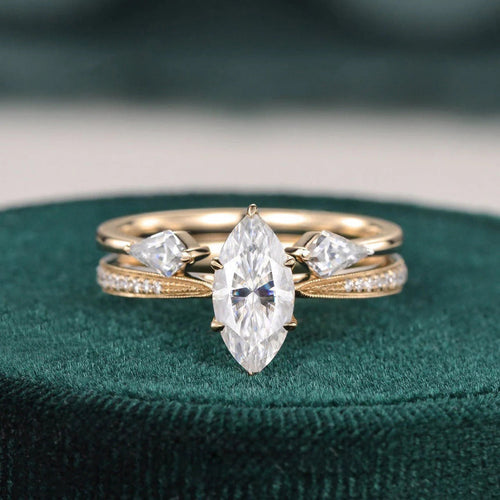 1.0 CT Marquise Cut Pave Moissanite Bridal Ring Set Mapple Gems