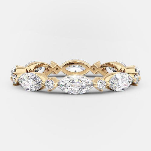 0.30 CT Marquise Cut Round Cut Lab Grown Diamond Band For Her Mapple Gems