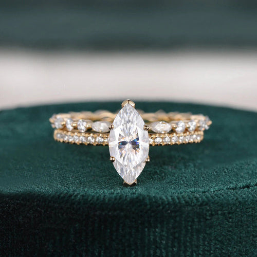 2 CT Marquise Cut Solitaire Pave Moissanite Bridal Ring Set Mapple Gems