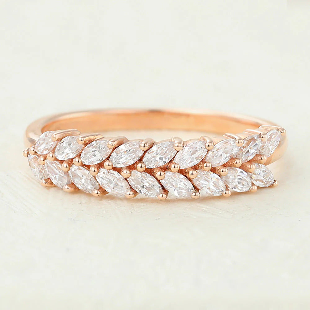 Marquise Shaped Moissanite Half Eternity Wedding Band Mapple Gems
