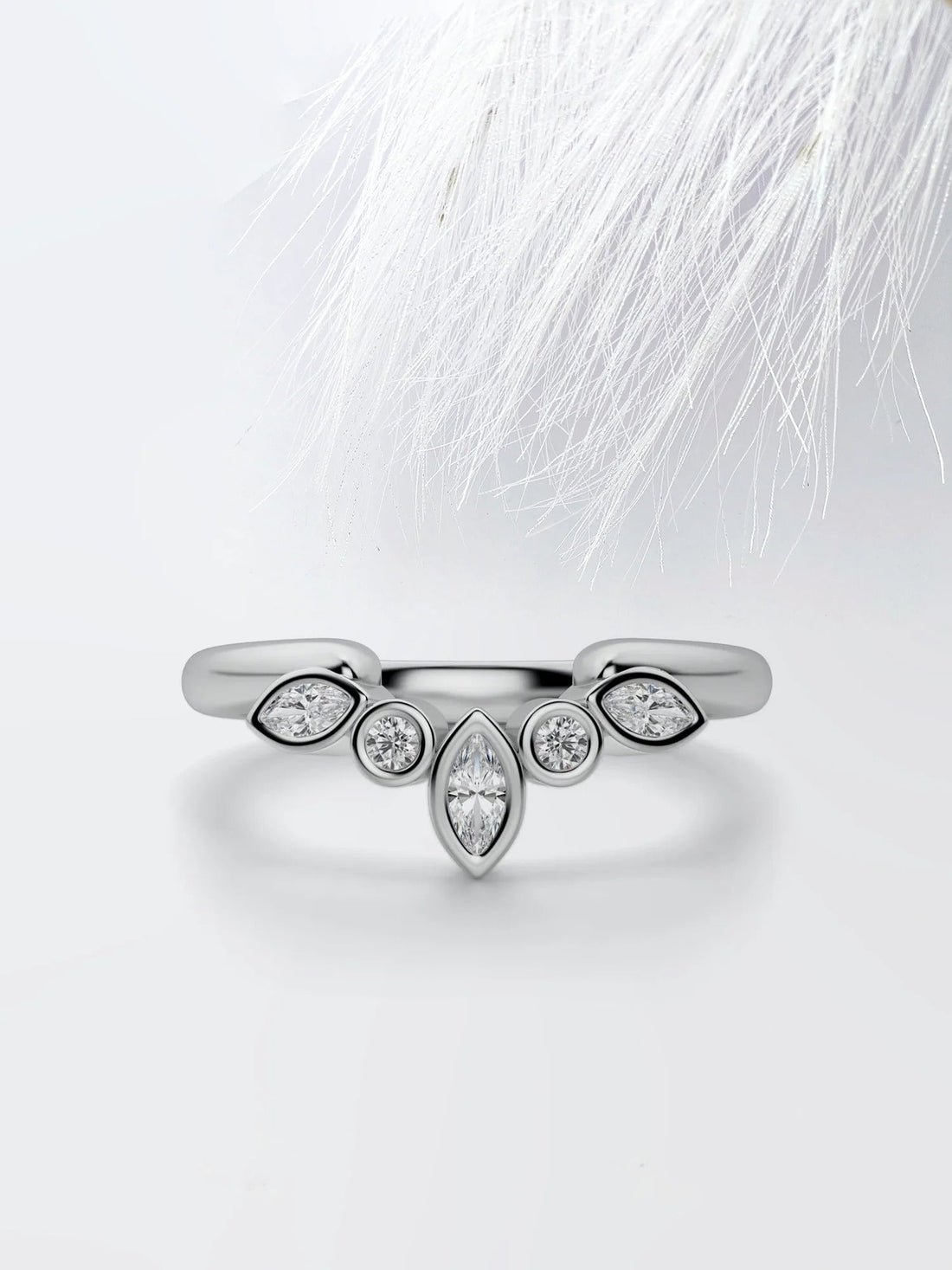 Marquise & Round Cut Moissanite Curved Diamond Wedding Band Mapple Gems