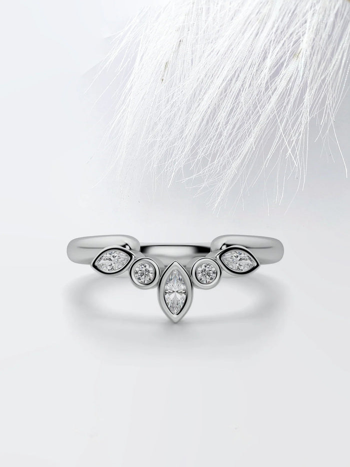 Marquise & Round Cut Moissanite Curved Diamond Wedding Band Mapple Gems