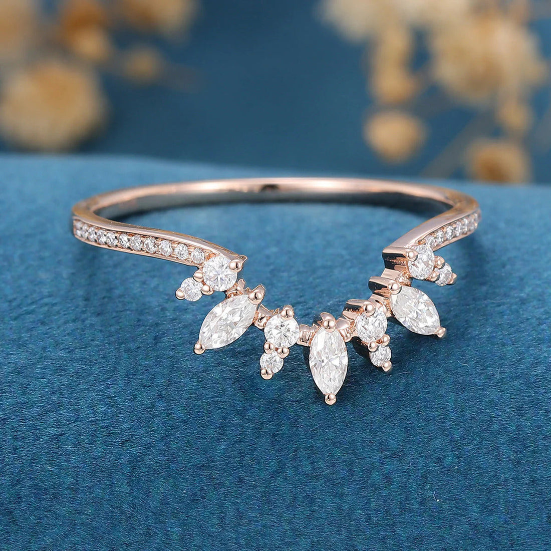 Marquise & Round Shaped Moissanite Curved Wedding Band Mapple Gems