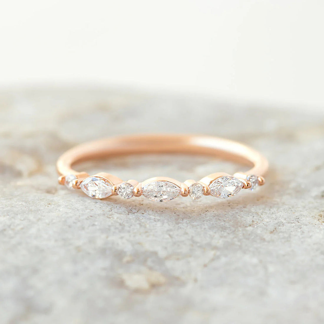 0.26ctw Marquise and Round Cut Half Eternity Wedding Band Mapple Gems