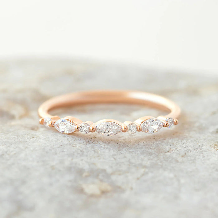 0.26ctw Marquise and Round Cut Half Eternity Wedding Band Mapple Gems