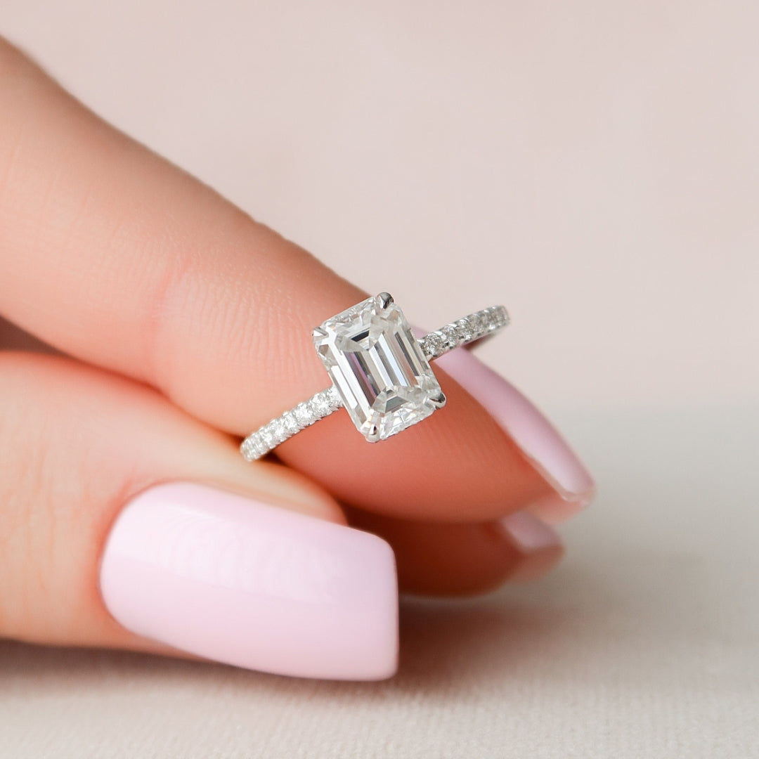 Moissanite 1.50CT Emerald Cut Diamond Art Deco Handmade Engagement Ring