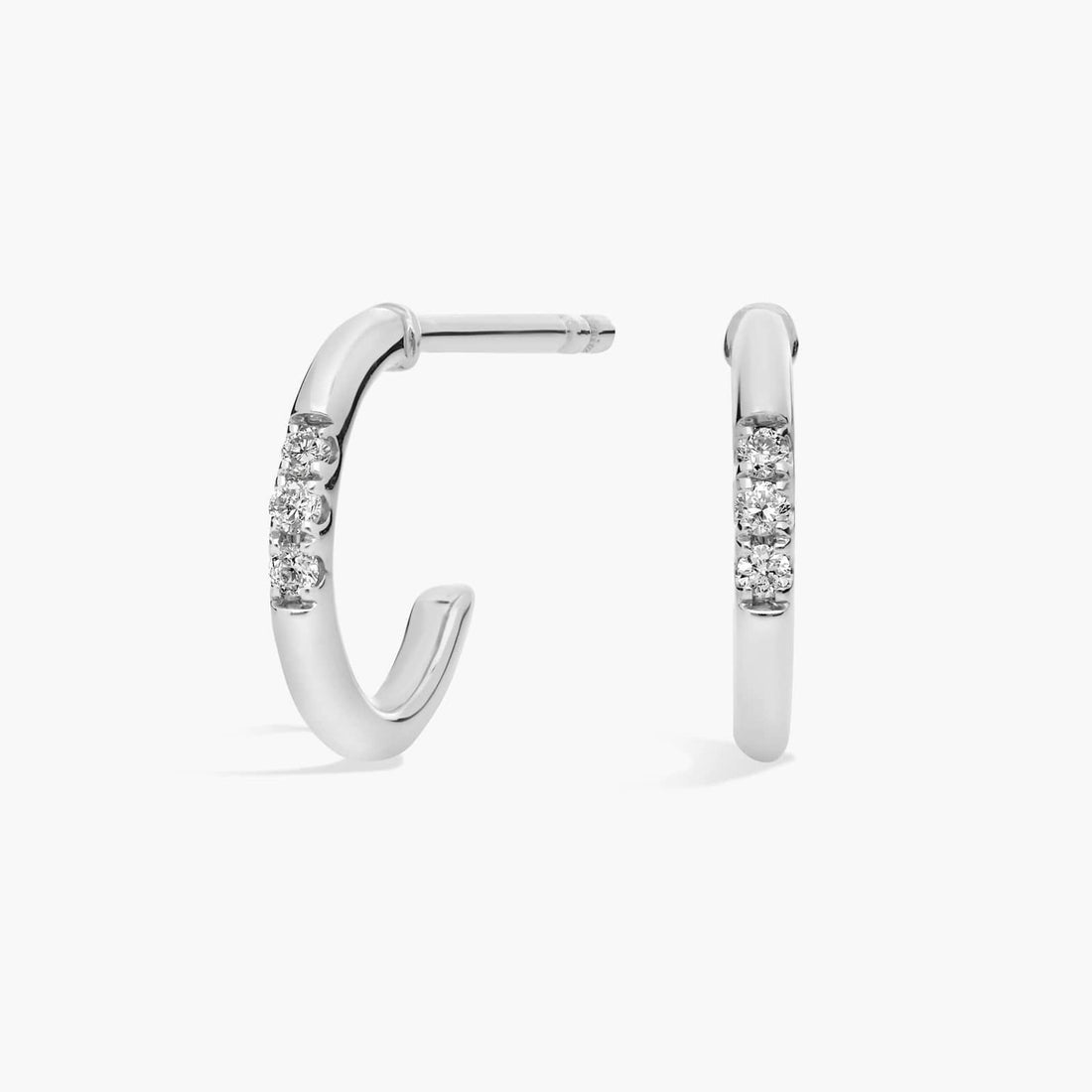 Round Cut Moissanite Three Stone Huggie Earrings - hero