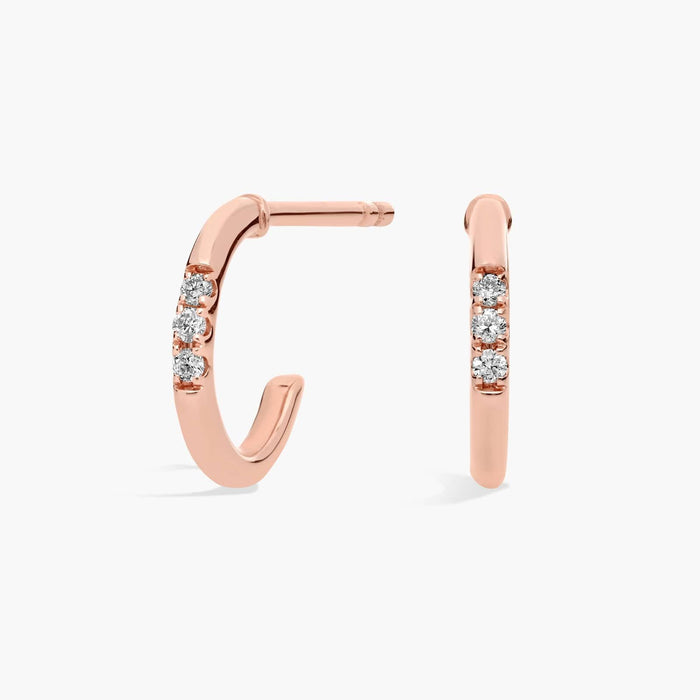 Round Cut Moissanite Three Stone Huggie Earrings - view 2