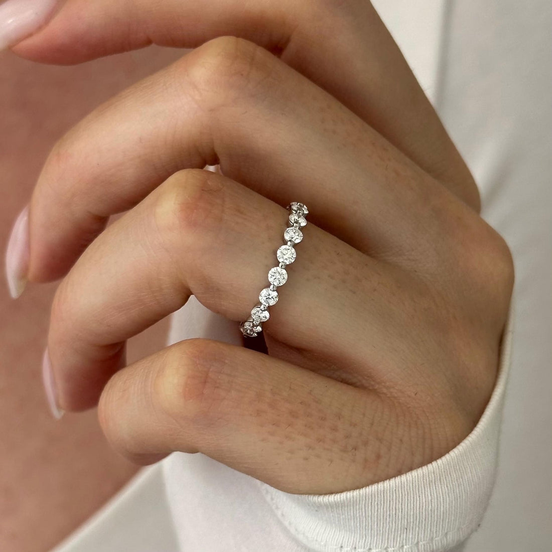 Round Lab Grown Diamond Prong Set Full Eternity Wedding Band photo 1