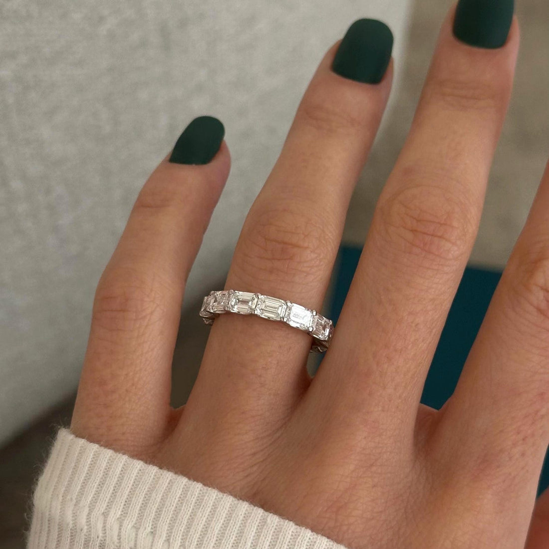 Emerald Lab Grown Diamond East-West Shared Prong Full Eternity Wedding Band photo 1