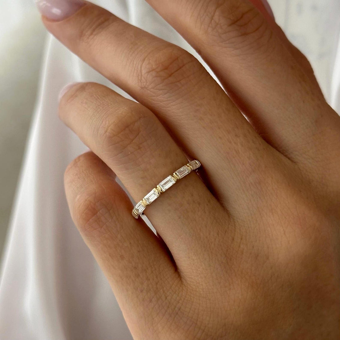 Baguette Lab Grown Diamond East-West Bar Set Full Eternity Wedding Band photo 1