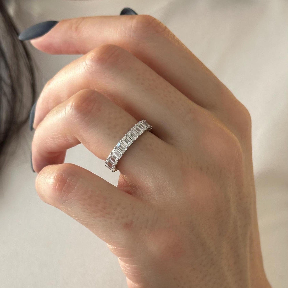 Emerald Lab Grown Diamond Shared Prong Full Eternity Wedding Band photo 1