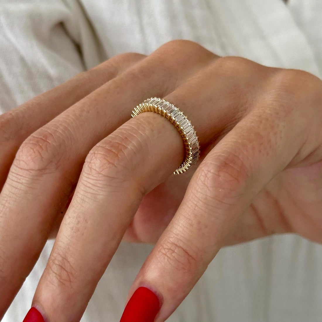 Baguette Lab Grown Diamond Shared Prong Full Eternity Wedding Band photo 1