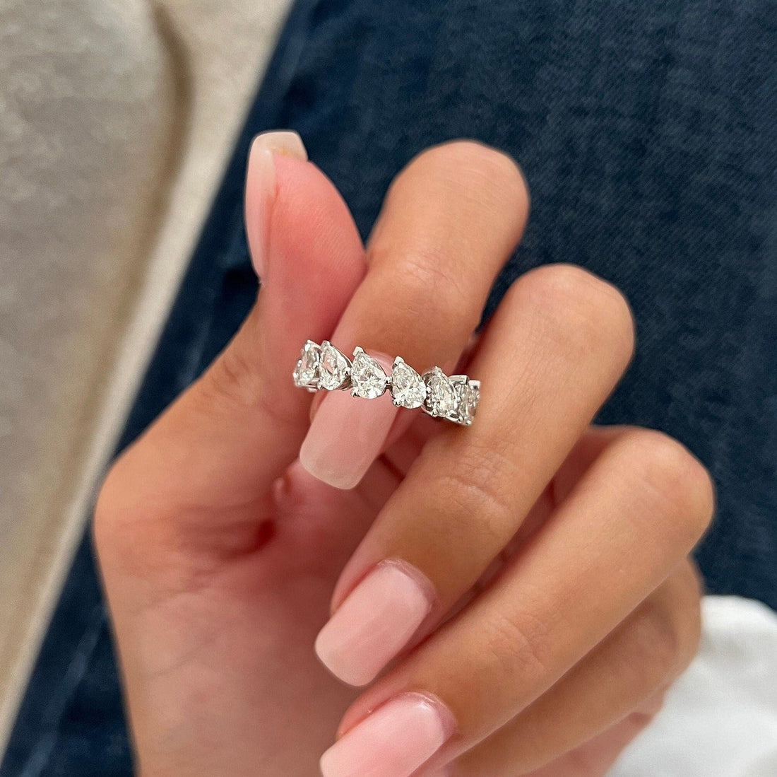 Pear Lab Grown Diamond Prong Set Full Eternity Wedding Band photo 1