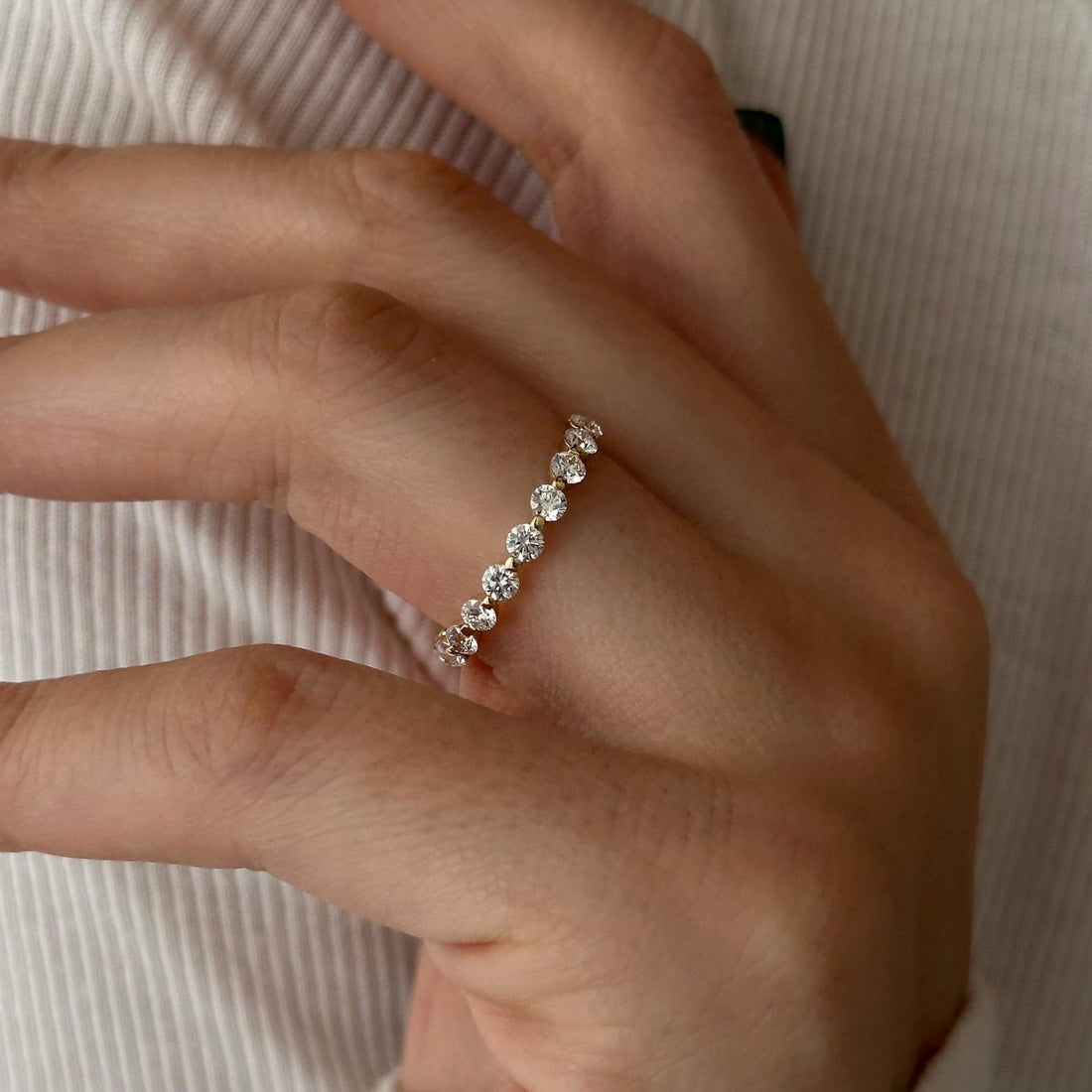 Round Lab Grown Diamond Spaced Full Eternity Wedding Band photo 1