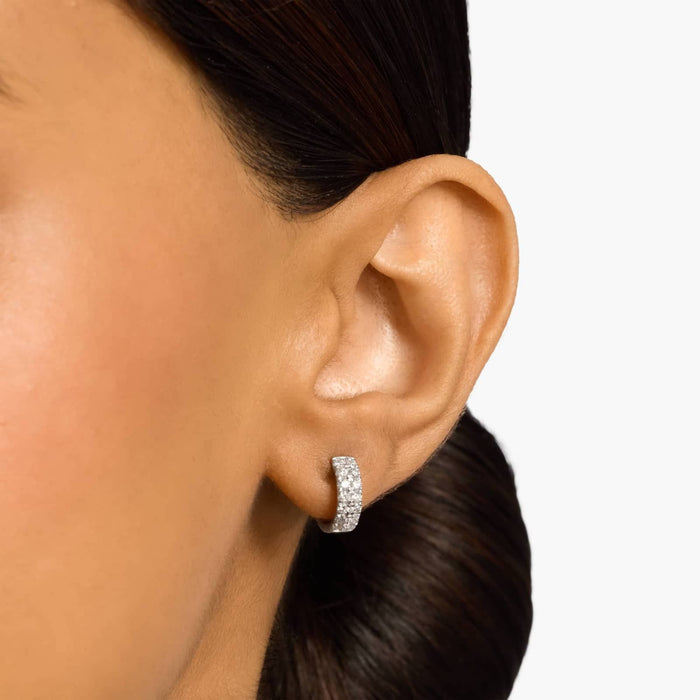 Round Cut Moissanite Double Row Huggie Earrings - view 2
