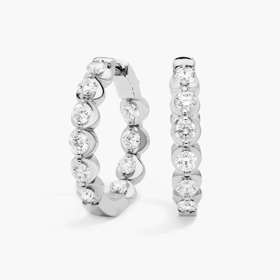 Round Cut Moissanite Shared Prong Hoop Earrings - hero