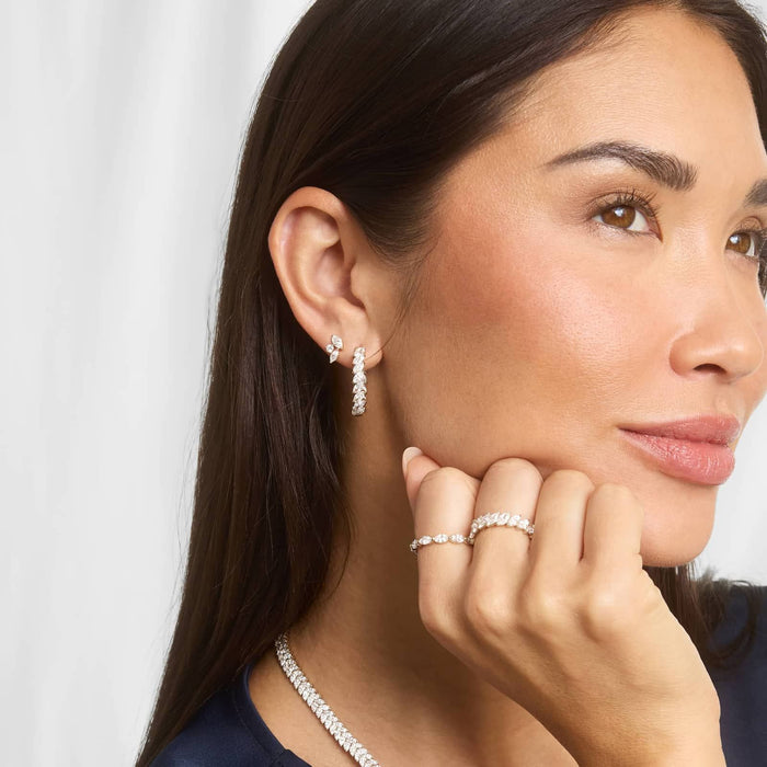 Marquise Cut Moissanite Station Hoop Earrings - view 2