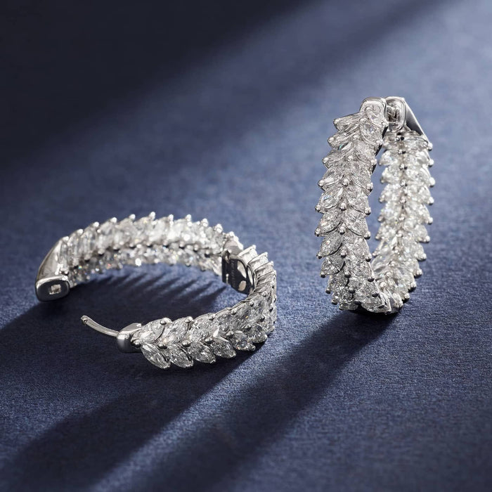 Marquise Cut Moissanite Double Row Hoop Earrings - view 2