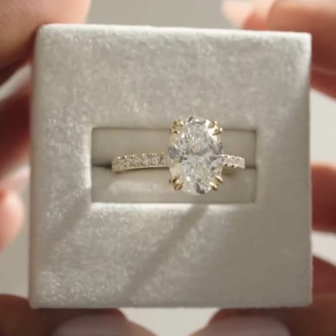 Oval Cut Moissanite Engagement Ring Hidden Halo Wedding Ring Unique Bridal Proposal Gift