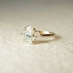 Load image into Gallery viewer, Oval Cut Moissanite &amp; Diamond Three Stone Engagement Ring in Gold