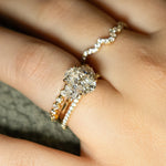 Load image into Gallery viewer, Oval Cut Moissanite &amp; Diamond Three Stone Engagement Ring in Gold
