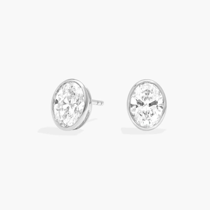 Oval Moissanite Stud Earrings – Bezel Set Solitaire Earrings in Solid Gold or Sterling Silver | Minimalist Diamond Alternative Earrings | Mapple Gems