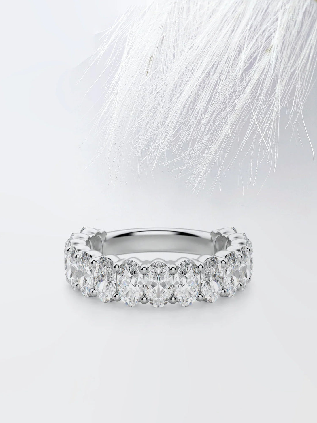 Oval Cut Moissanite Prong Diamond Wedding Band in White Gold Mapple Gems