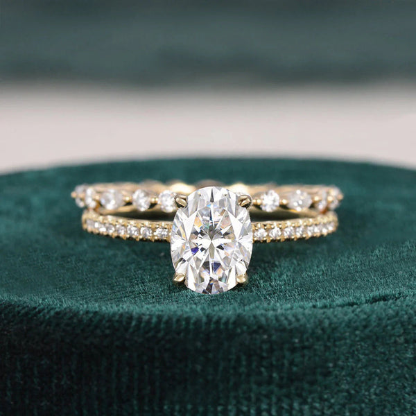 2 CT Oval Cut Solitaire Moissanite Bridal Wedding Ring Set