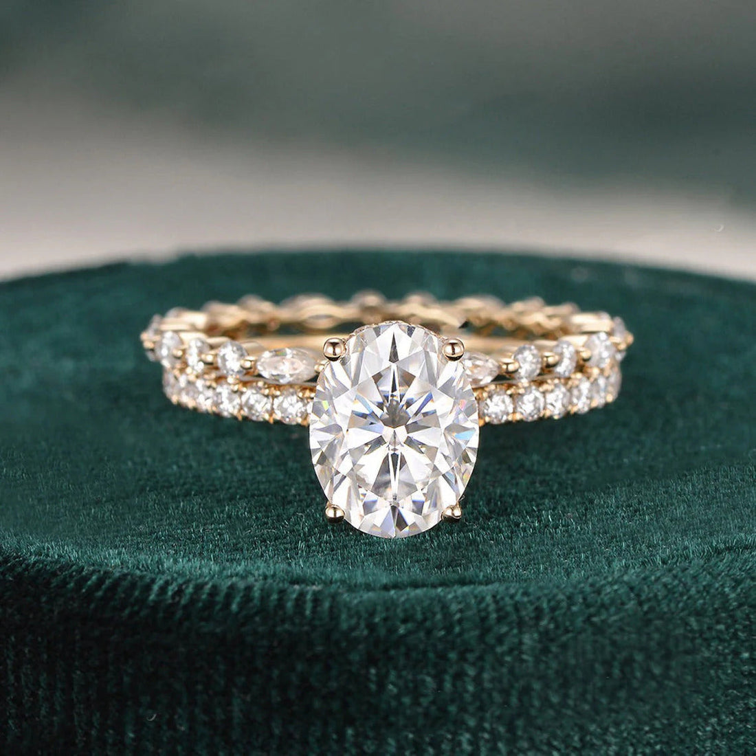 2.0 CT Oval Cut Solitaire Moissanite Bridal Wedding Ring Set Mapple Gems