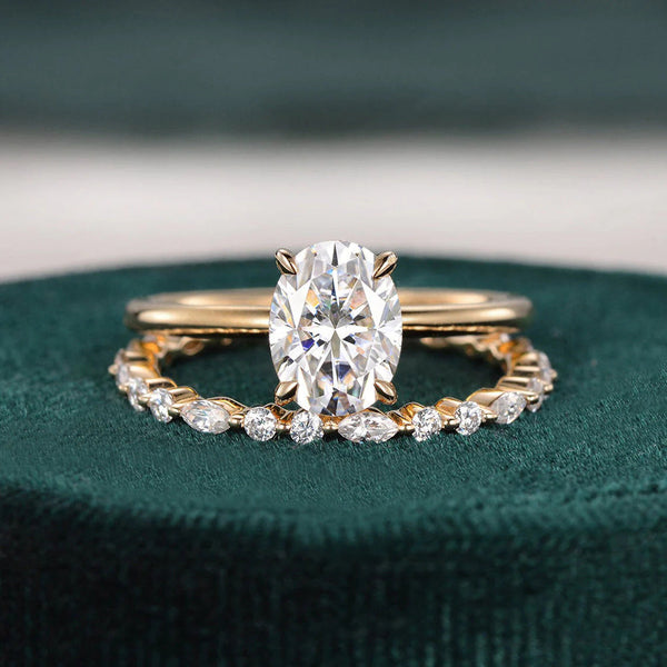 1.50 CT Oval Cut Solitaire Moissanite Bridal Wedding Ring Set