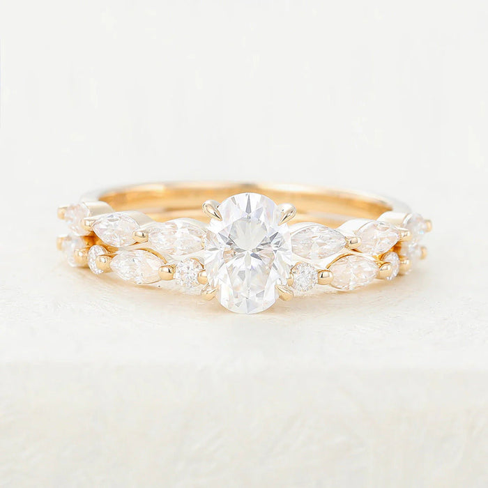 Oval Moissanite Solitaire Bridal Wedding Ring Set