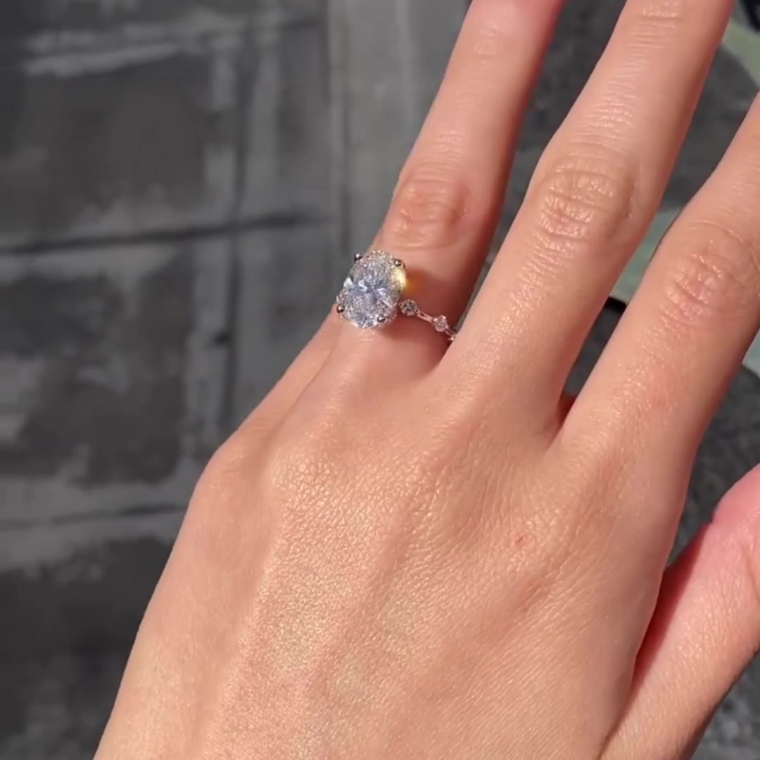 Distance Pave Oval Cut Moissanite Ring

