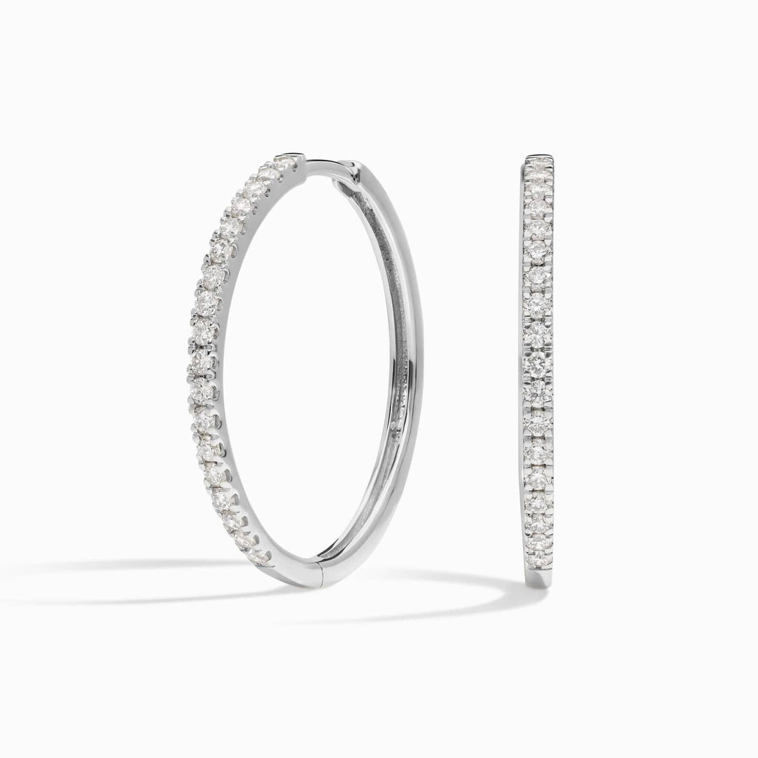 Round Cut Moissanite Thin Pave Hoop Earrings - hero