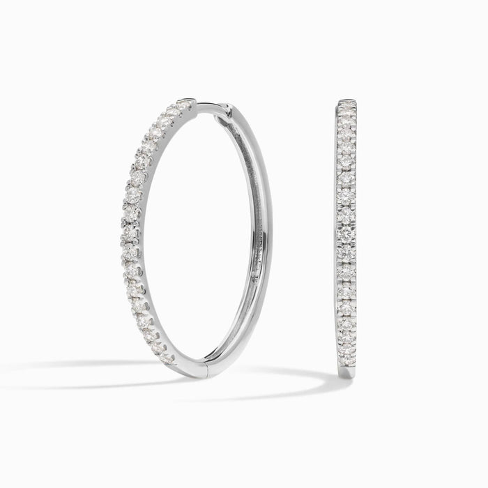 Round Cut Moissanite Thin Pave Hoop Earrings - hero