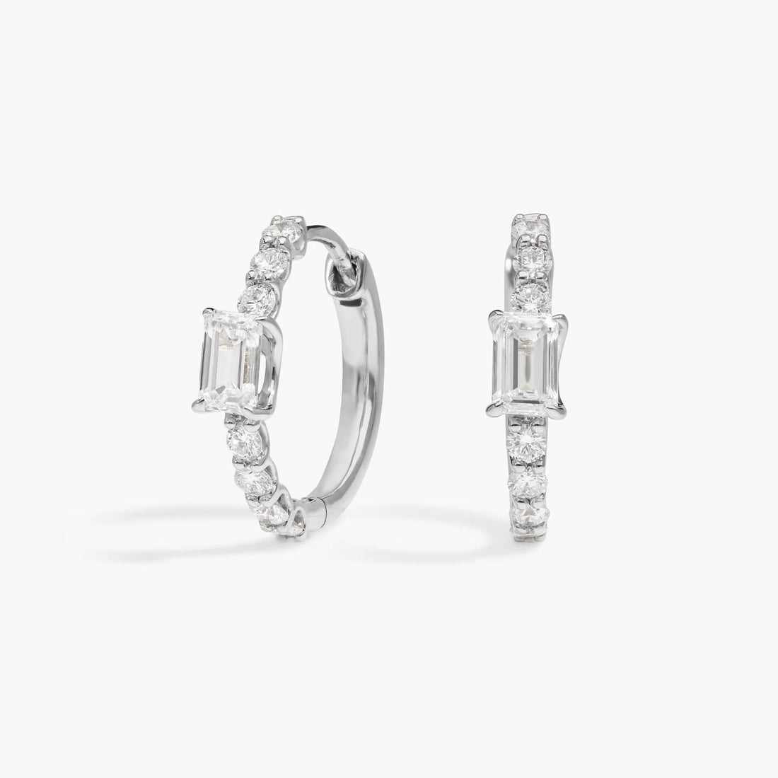 Emerald Cut Moissanite Center Huggie Earrings - hero