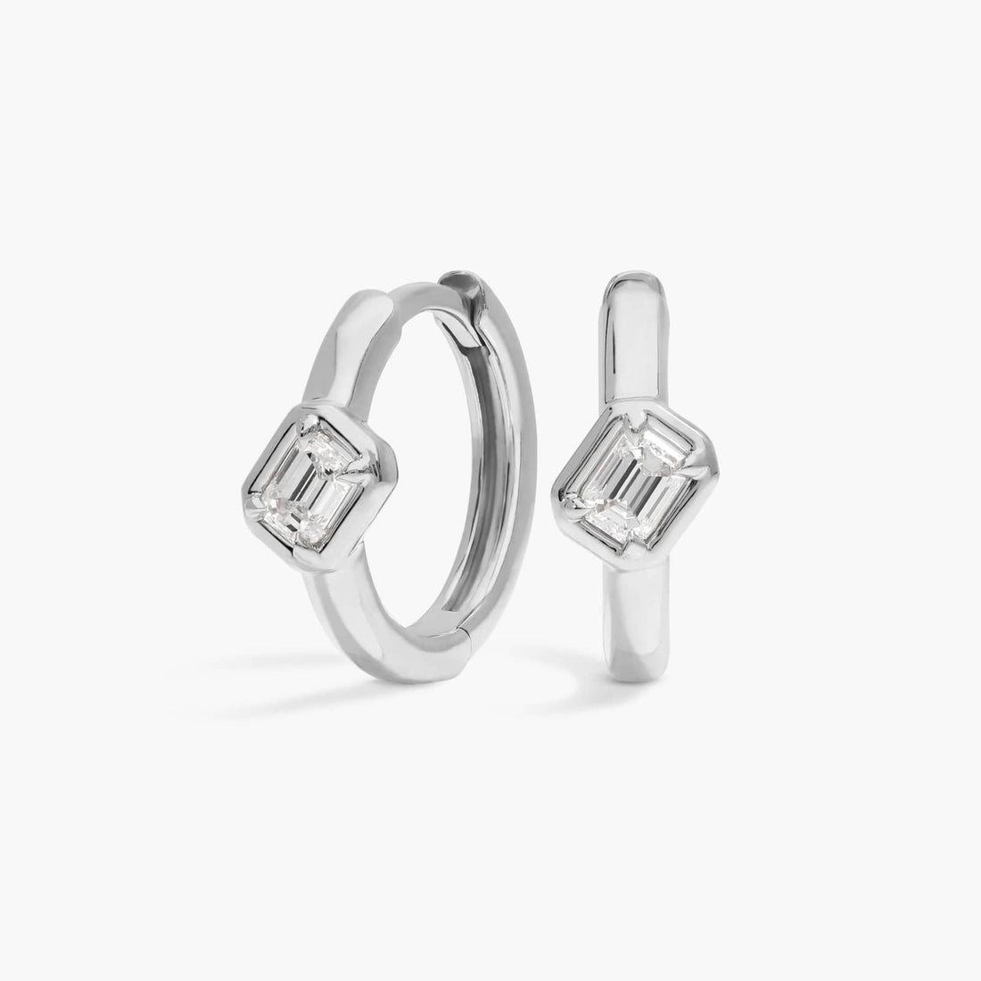 Emerald Cut Moissanite Bezel Huggie Earrings - hero
