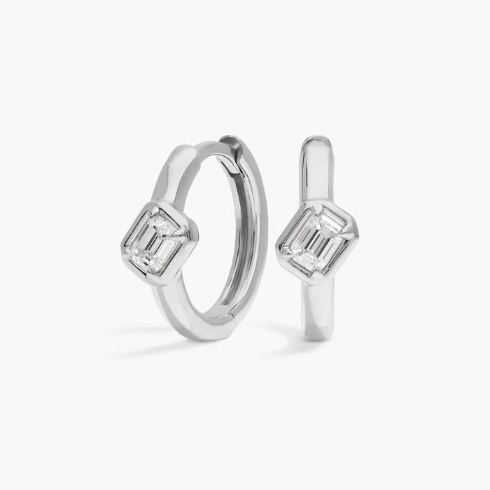 Emerald Cut Moissanite Bezel Huggie Earrings - hero