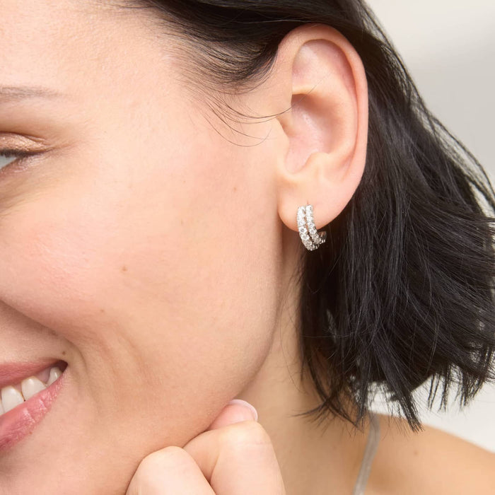 Round Cut Moissanite Graduated Pave Hoop Earrings - view 2