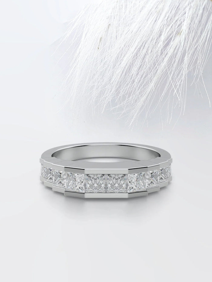 PRINCESS CUT MOISSANITE CHANNEL SET DIAMOND WEDDING BAND Mapple Gems